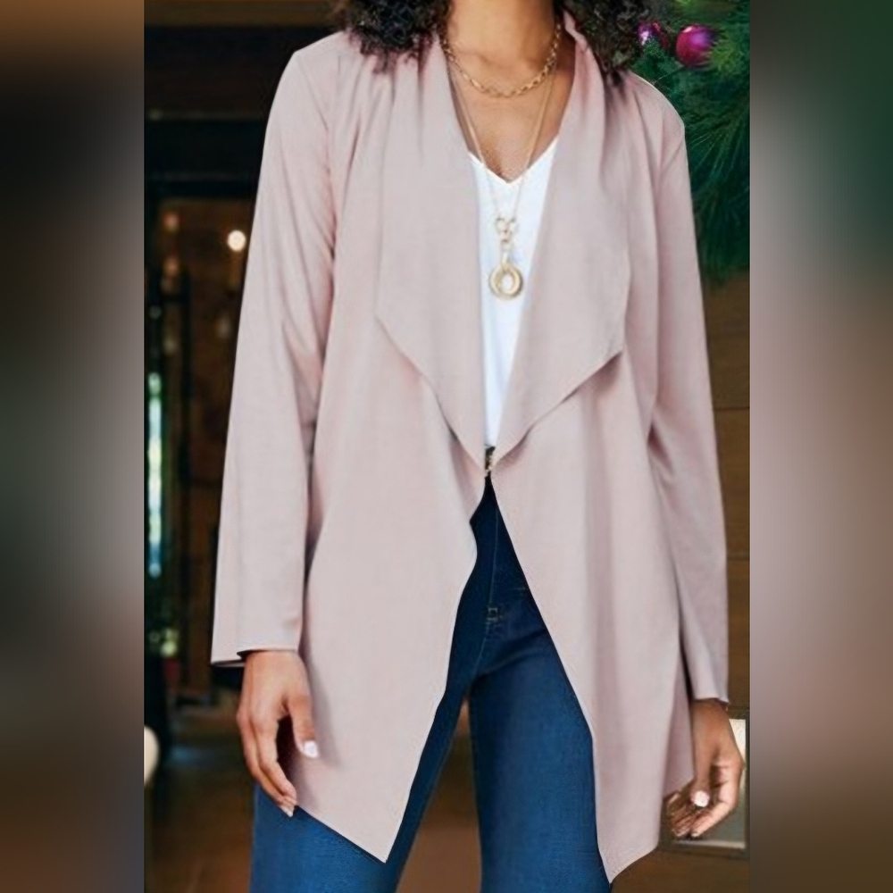 Soft Surrounding's Light Tan Faux Suade Drape Jacket SZ. MD